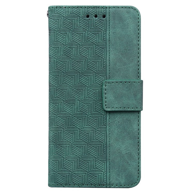 For Google Pixel 6a Geometry Imprinted Wallet Phone Case Folding Stand PU Leather Flip Cover with Strap - Green