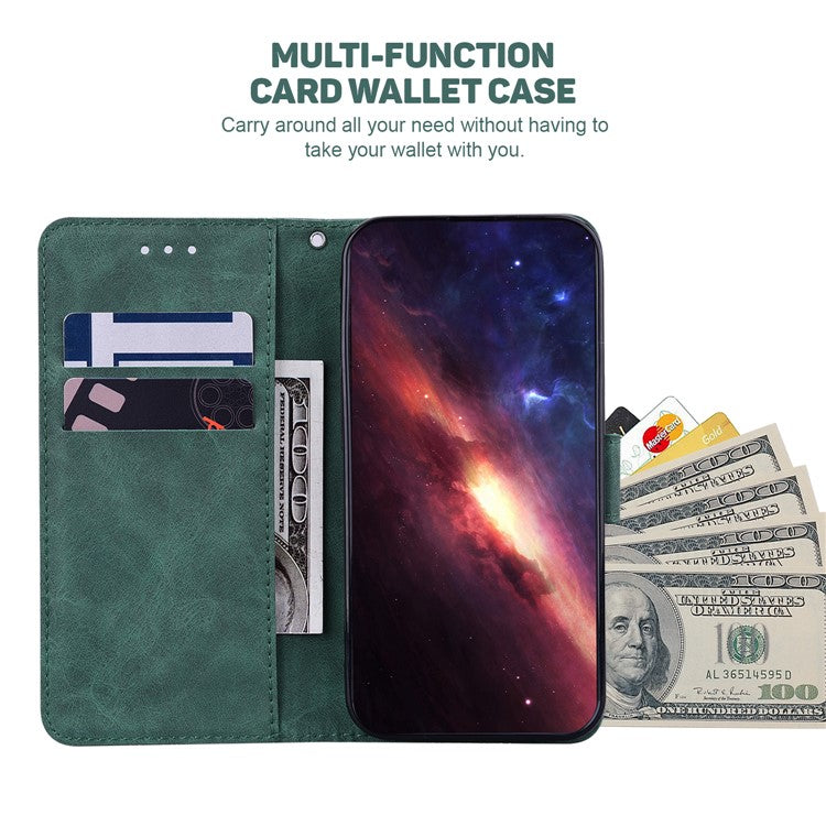 For Google Pixel 6a Geometry Imprinted Wallet Phone Case Folding Stand PU Leather Flip Cover with Strap - Green