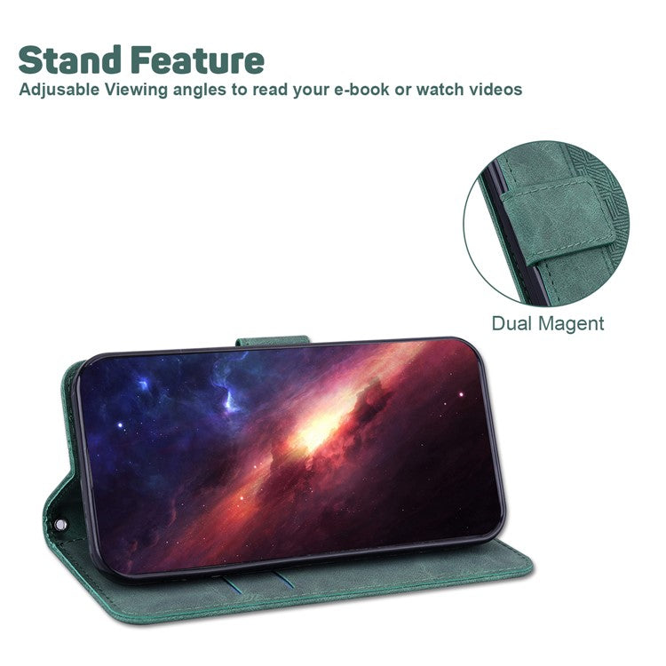 For Google Pixel 6a Geometry Imprinted Wallet Phone Case Folding Stand PU Leather Flip Cover with Strap - Green