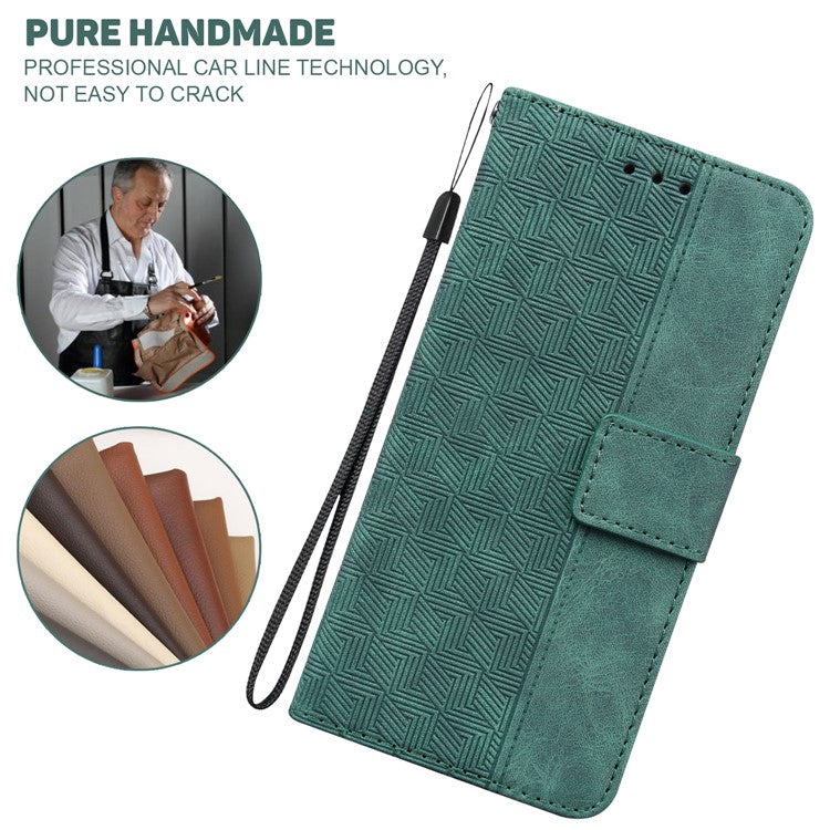 For Google Pixel 6a Geometry Imprinted Wallet Phone Case Folding Stand PU Leather Flip Cover with Strap - Green