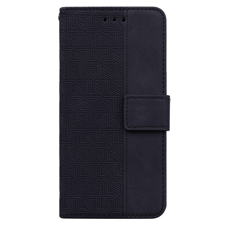 For Google Pixel 6a Geometry Imprinted Wallet Phone Case Folding Stand PU Leather Flip Cover with Strap - Black