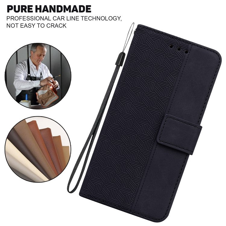 For Google Pixel 6a Geometry Imprinted Wallet Phone Case Folding Stand PU Leather Flip Cover with Strap - Black