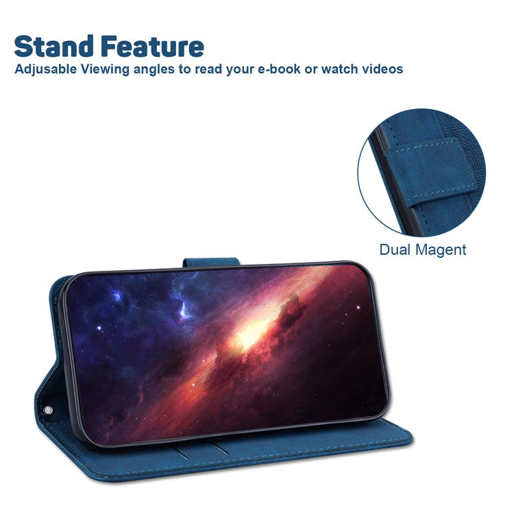 For Google Pixel 6 Imprinted Geometry Pattern Folding Stand PU Leather Case Magnetic Wallet Design Folio Inner TPU Protective Flip Cover with Strap - Blue