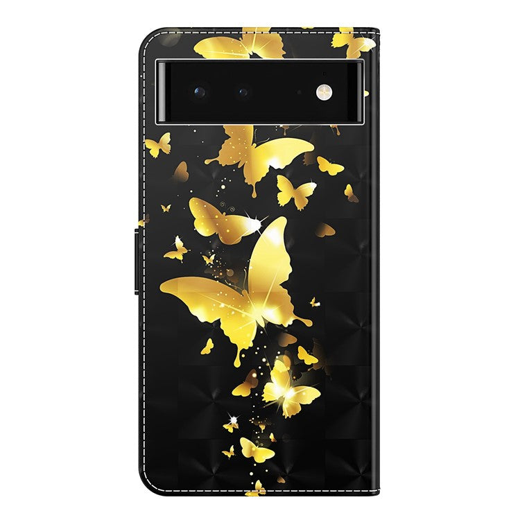 For Google Pixel 7 Pro 5G 3D Creative Pattern Printing PU Leather Case Stand Wallet Soft TPU Book Cover with Strap - Golden Butterflies