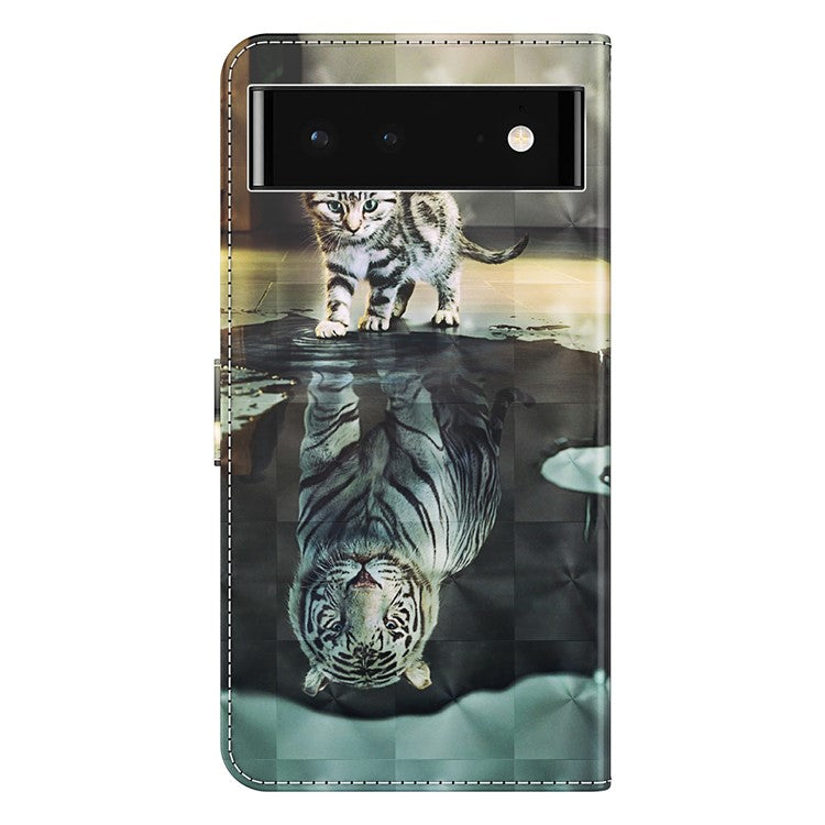 For Google Pixel 7 Pro 5G 3D Creative Pattern Printing PU Leather Case Stand Wallet Soft TPU Book Cover with Strap - Cat and Tiger