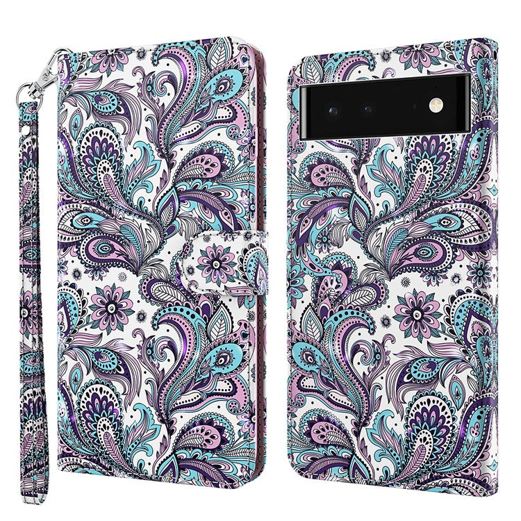 For Google Pixel 7 Pro 5G 3D Creative Pattern Printing PU Leather Case Stand Wallet Soft TPU Book Cover with Strap - Purple Impatiens