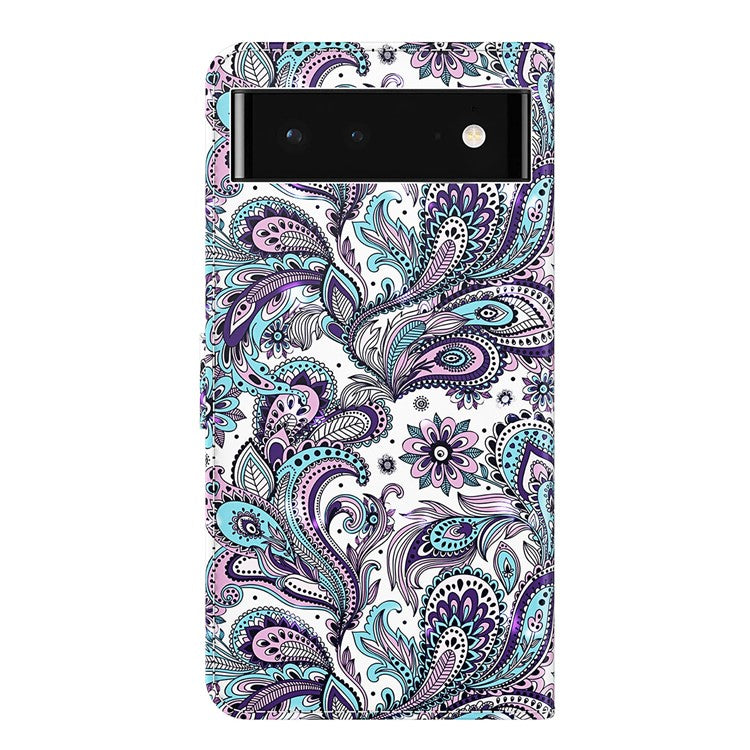 For Google Pixel 7 Pro 5G 3D Creative Pattern Printing PU Leather Case Stand Wallet Soft TPU Book Cover with Strap - Purple Impatiens