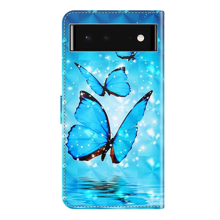 For Google Pixel 7 Pro 5G 3D Creative Pattern Printing PU Leather Case Stand Wallet Soft TPU Book Cover with Strap - Blue Butterflies