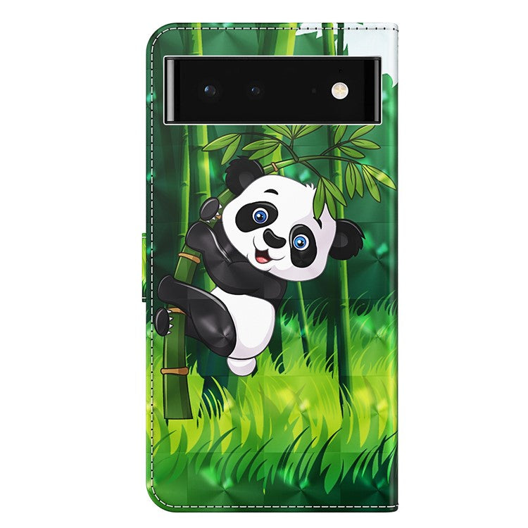 For Google Pixel 7 Pro 5G 3D Creative Pattern Printing PU Leather Case Stand Wallet Soft TPU Book Cover with Strap - Panda Climbing