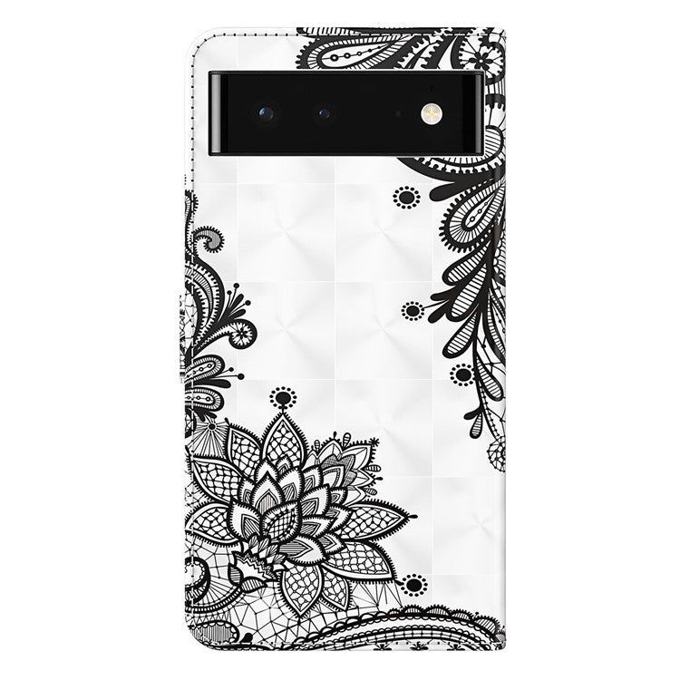 For Google Pixel 7 Pro 5G 3D Creative Pattern Printing PU Leather Case Stand Wallet Soft TPU Book Cover with Strap - Lace Flower