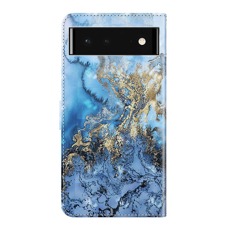 For Google Pixel 7 PU Leather 3D Creative Pattern Printing Phone Cover Wallet Stand Shockproof TPU Full Body Protective Case with Wrist Strap - Bauhinia Valley