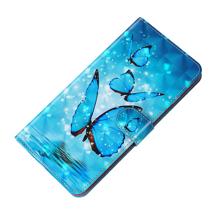 For Google Pixel 7 PU Leather 3D Creative Pattern Printing Phone Cover Wallet Stand Shockproof TPU Full Body Protective Case with Wrist Strap - Blue Butterflies