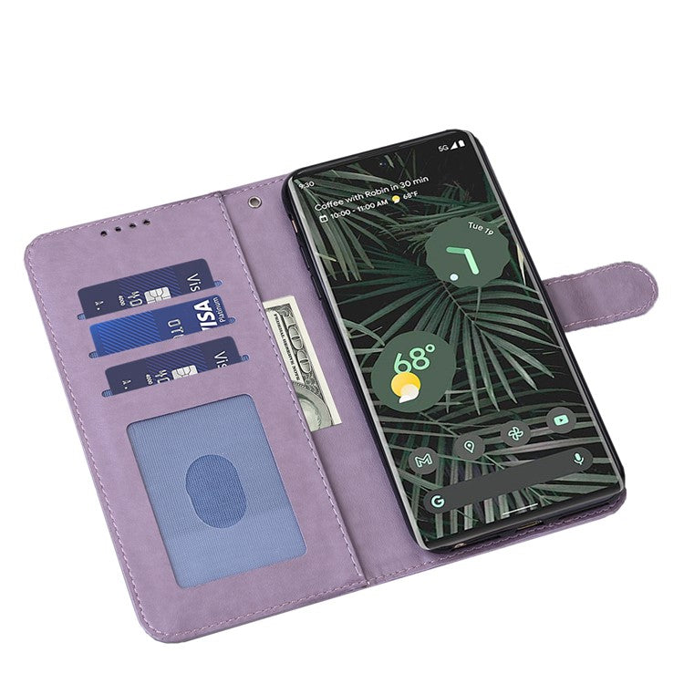 For Google Pixel 7 Anti-scratch Phone Case Imprinted Deer Tree Pattern Wallet PU Leather Magnetic Closure Stand Protective Cover - Purple