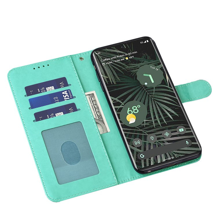 For Google Pixel 7 Anti-scratch Phone Case Imprinted Deer Tree Pattern Wallet PU Leather Magnetic Closure Stand Protective Cover - Green