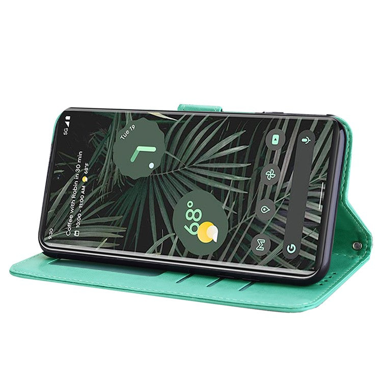 For Google Pixel 7 Anti-scratch Phone Case Imprinted Deer Tree Pattern Wallet PU Leather Magnetic Closure Stand Protective Cover - Green