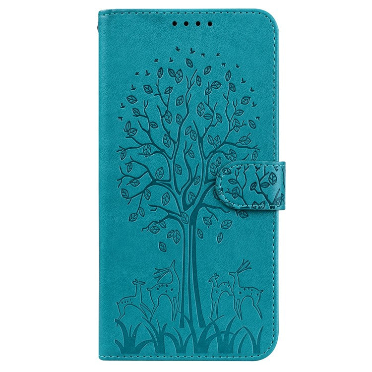 For Google Pixel 7 Anti-scratch Phone Case Imprinted Deer Tree Pattern Wallet PU Leather Magnetic Closure Stand Protective Cover - Blue