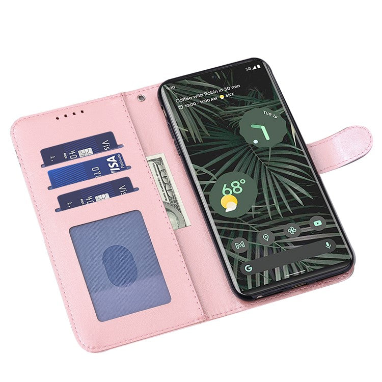 For Google Pixel 7 Anti-scratch Phone Case Imprinted Deer Tree Pattern Wallet PU Leather Magnetic Closure Stand Protective Cover - Pink