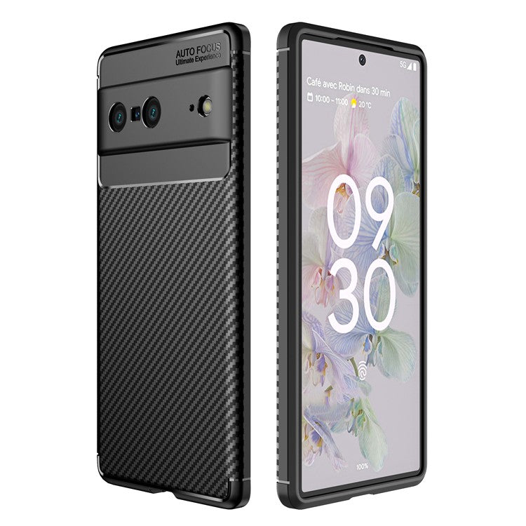 For Google Pixel 7 Carbon Fiber Texture Case Lightweight Soft TPU Shock Absorption Cover - Black