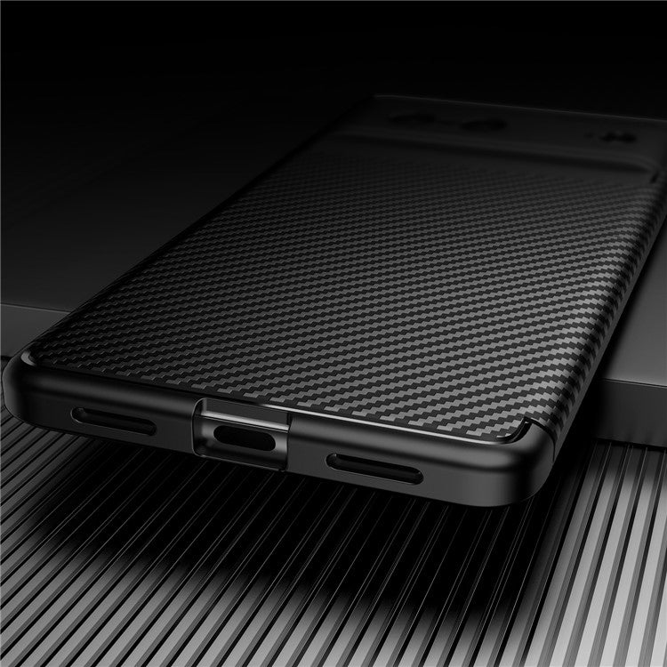 For Google Pixel 7 Carbon Fiber Texture Case Lightweight Soft TPU Shock Absorption Cover - Black