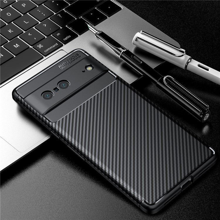 For Google Pixel 7 Carbon Fiber Texture Case Lightweight Soft TPU Shock Absorption Cover - Black