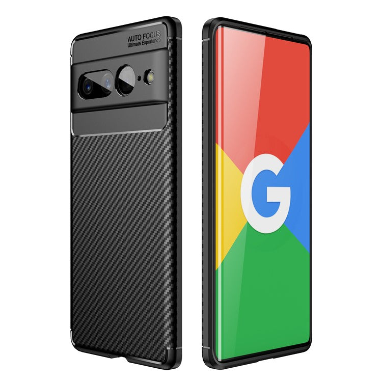 For Google Pixel 7 Pro 5G Carbon Fiber Texture Anti-Scratch Case Flexible TPU Protective Phone Cover - Black