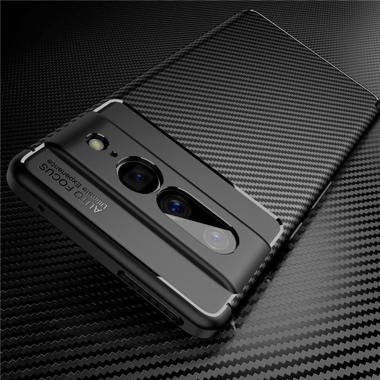 For Google Pixel 7 Pro 5G Carbon Fiber Texture Anti-Scratch Case Flexible TPU Protective Phone Cover - Black