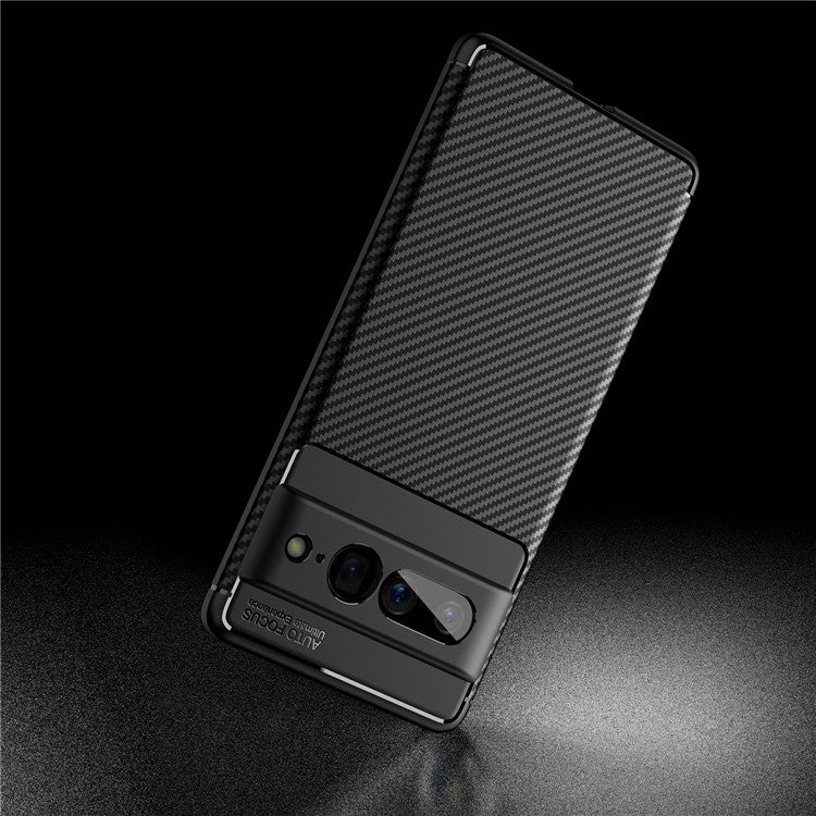 For Google Pixel 7 Pro 5G Carbon Fiber Texture Anti-Scratch Case Flexible TPU Protective Phone Cover - Black