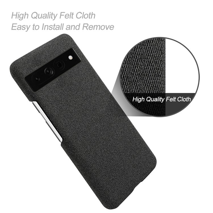 For Google Pixel 7 Pro 5G Solid Color Cloth Texture Protective Shell Anti-scratch Hard PC Phone Case - Black