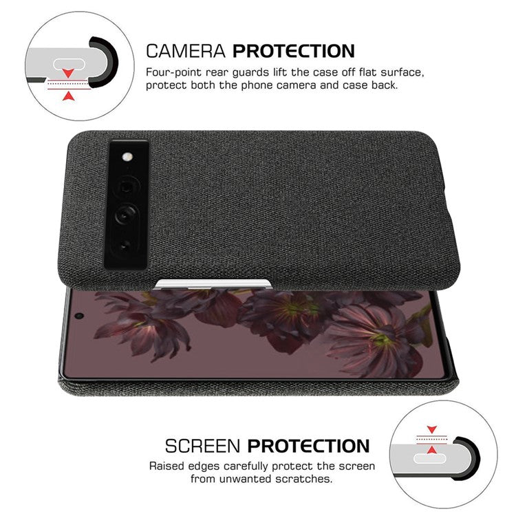 For Google Pixel 7 Pro 5G Solid Color Cloth Texture Protective Shell Anti-scratch Hard PC Phone Case - Black