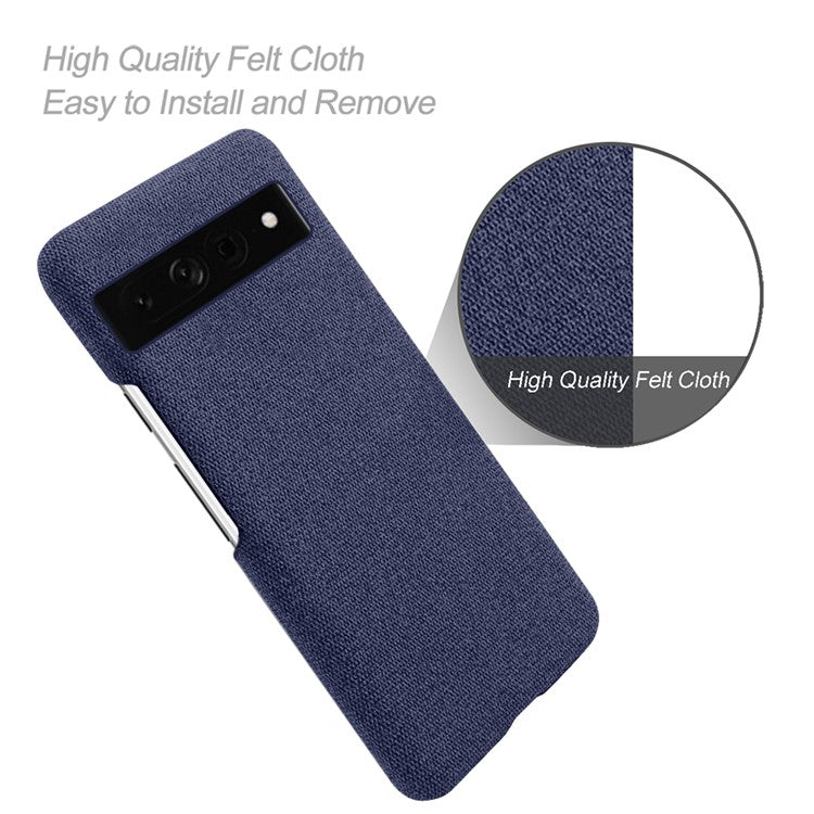 For Google Pixel 7 Pro 5G Solid Color Cloth Texture Protective Shell Anti-scratch Hard PC Phone Case - Blue