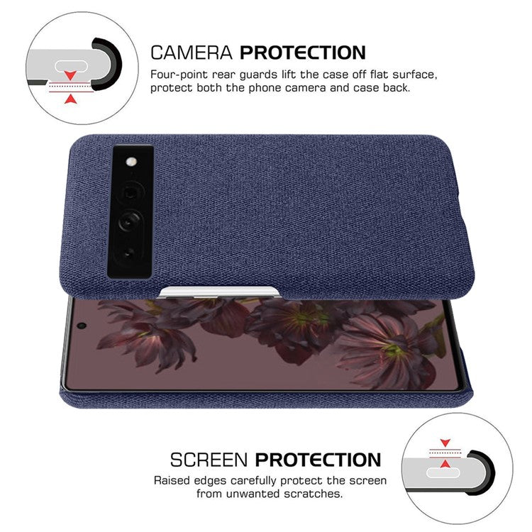 For Google Pixel 7 Pro 5G Solid Color Cloth Texture Protective Shell Anti-scratch Hard PC Phone Case - Blue