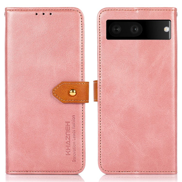 KHAZNEH Wallet Flip Cover for Google Pixel 7 Magnetic Golden Clasp Stand PU Leather Shockproof Folio Phone Case - Rose Gold