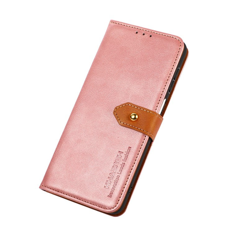 KHAZNEH Wallet Flip Cover for Google Pixel 7 Magnetic Golden Clasp Stand PU Leather Shockproof Folio Phone Case - Rose Gold