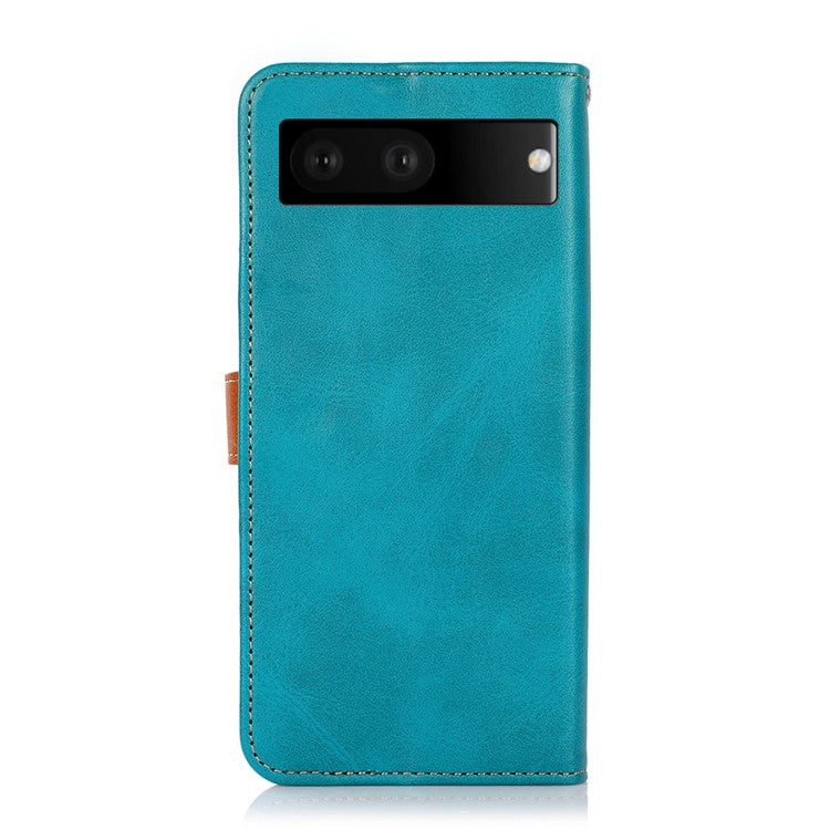 KHAZNEH Wallet Flip Cover for Google Pixel 7 Magnetic Golden Clasp Stand PU Leather Shockproof Folio Phone Case - Blue