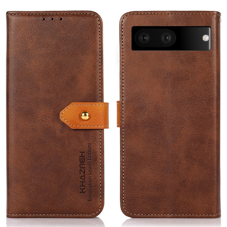 KHAZNEH Wallet Flip Cover for Google Pixel 7 Magnetic Golden Clasp Stand PU Leather Shockproof Folio Phone Case - Brown