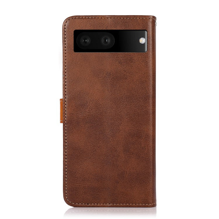 KHAZNEH Wallet Flip Cover for Google Pixel 7 Magnetic Golden Clasp Stand PU Leather Shockproof Folio Phone Case - Brown