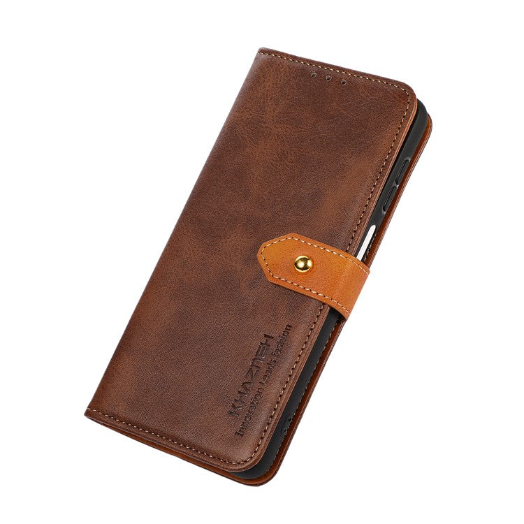 KHAZNEH Wallet Flip Cover for Google Pixel 7 Magnetic Golden Clasp Stand PU Leather Shockproof Folio Phone Case - Brown