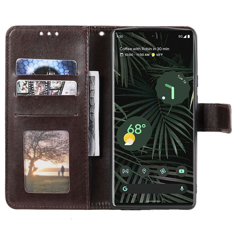 For Google Pixel 7 Pro 5G PU Leather + Inner TPU Drop-proof Cover Imprinted Mandala Flower Wallet Foldable Stand Case with Strap - Brown