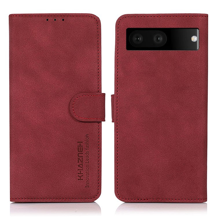 KHAZNEH Wallet Phone Case for Google Pixel 7, Textured PU Leather Magnetic Closure Stand Shockproof Flip Cover - Red