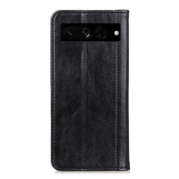 For Google Pixel 7 Pro 5G Litchi Texture Magnetic Auto-absorbed Phone Case Split Leather Stand Wallet Cellphone Cover - Black