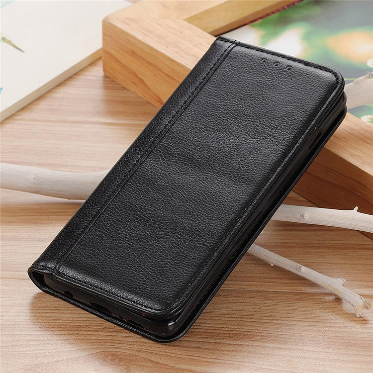 For Google Pixel 7 Pro 5G Litchi Texture Magnetic Auto-absorbed Phone Case Split Leather Stand Wallet Cellphone Cover - Black