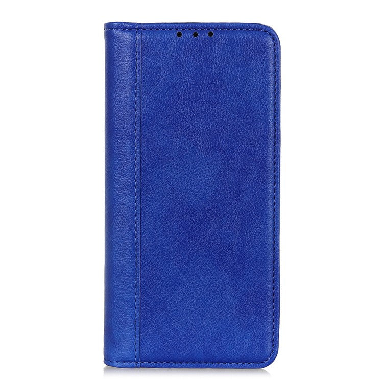 For Google Pixel 7 Pro 5G Litchi Texture Magnetic Auto-absorbed Phone Case Split Leather Stand Wallet Cellphone Cover - Blue