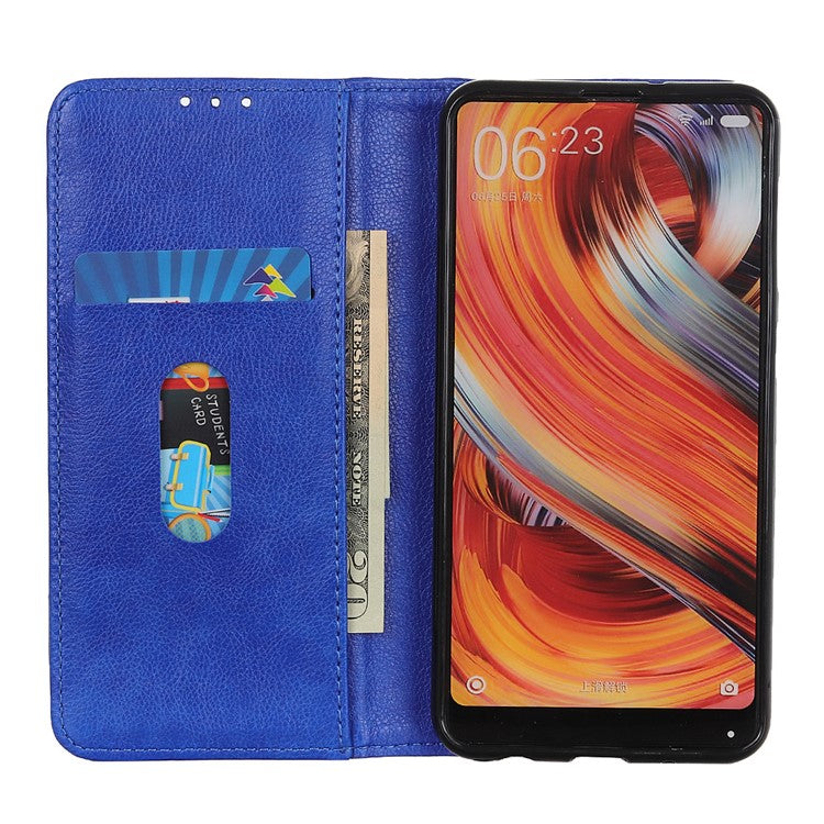 For Google Pixel 7 Pro 5G Litchi Texture Magnetic Auto-absorbed Phone Case Split Leather Stand Wallet Cellphone Cover - Blue