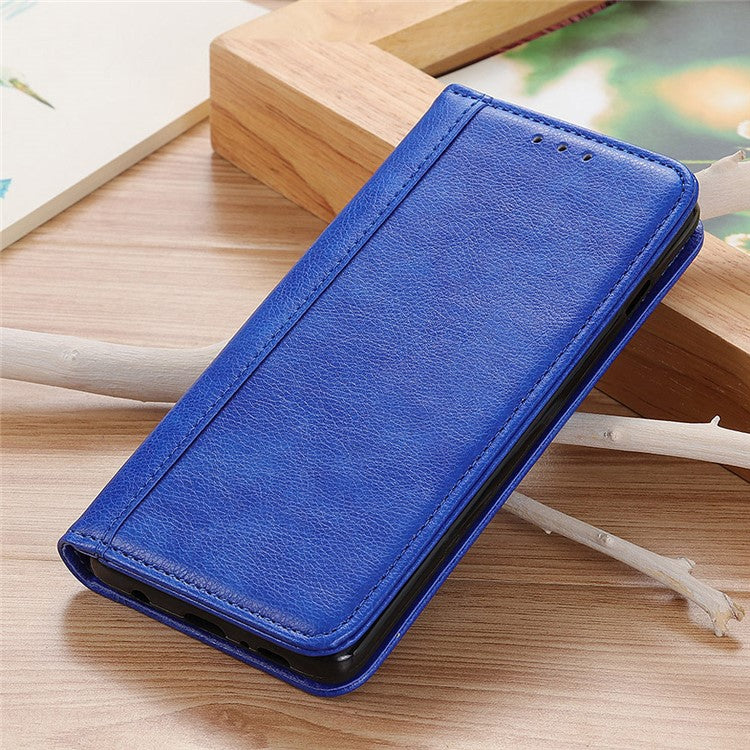 For Google Pixel 7 Pro 5G Litchi Texture Magnetic Auto-absorbed Phone Case Split Leather Stand Wallet Cellphone Cover - Blue