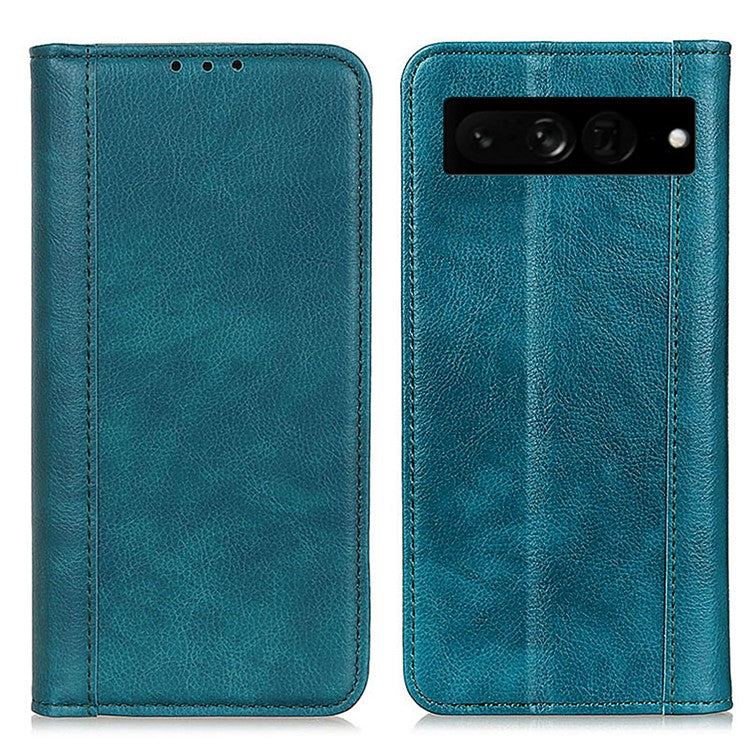 For Google Pixel 7 Pro 5G Litchi Texture Magnetic Auto-absorbed Phone Case Split Leather Stand Wallet Cellphone Cover - Green