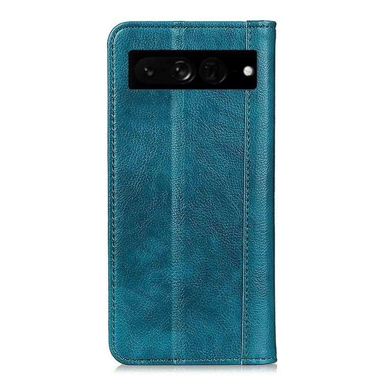 For Google Pixel 7 Pro 5G Litchi Texture Magnetic Auto-absorbed Phone Case Split Leather Stand Wallet Cellphone Cover - Green