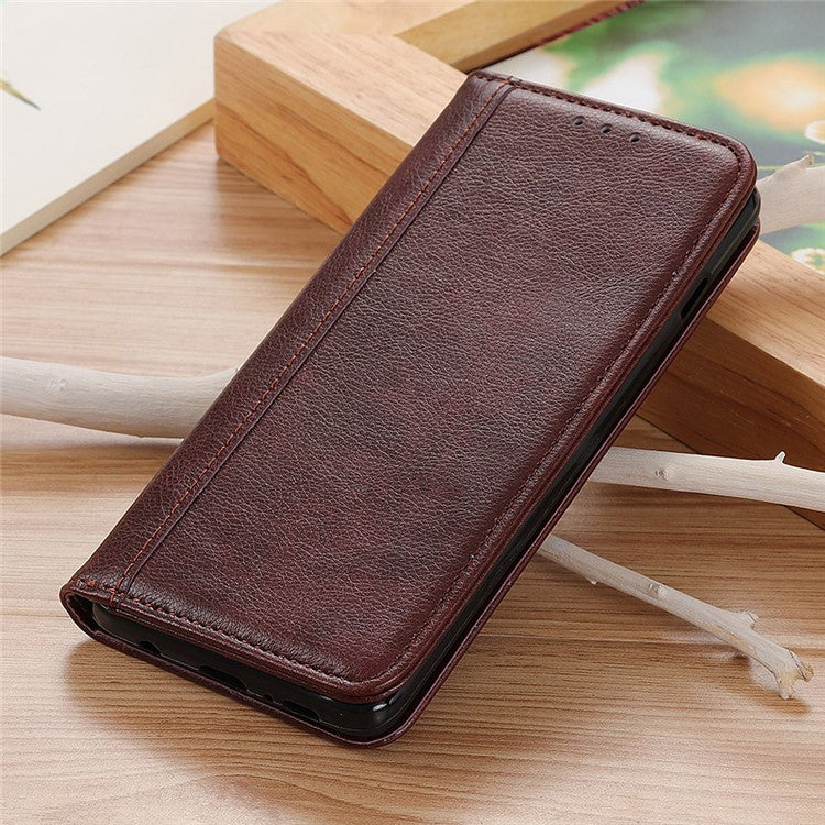 For Google Pixel 7 Pro 5G Litchi Texture Magnetic Auto-absorbed Phone Case Split Leather Stand Wallet Cellphone Cover - Brown