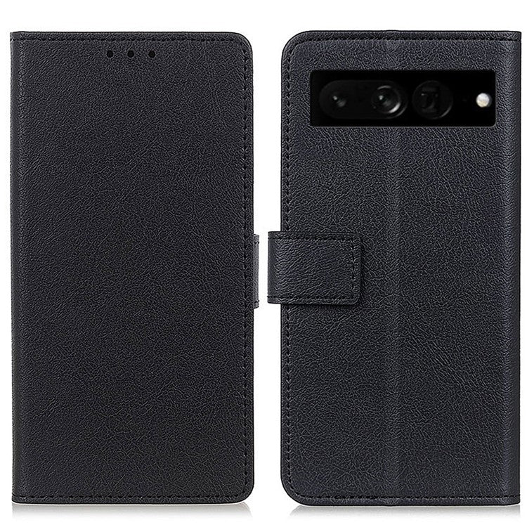 For Google Pixel 7 Pro 5G PU Leather Flip Protective Phone Case Stand Design Full Body Protection Wallet Cover - Black