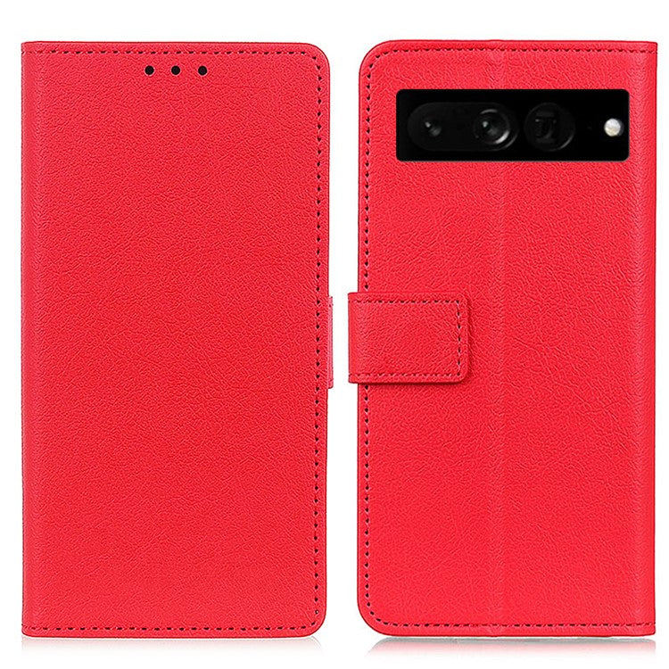 For Google Pixel 7 Pro 5G PU Leather Flip Protective Phone Case Stand Design Full Body Protection Wallet Cover - Red