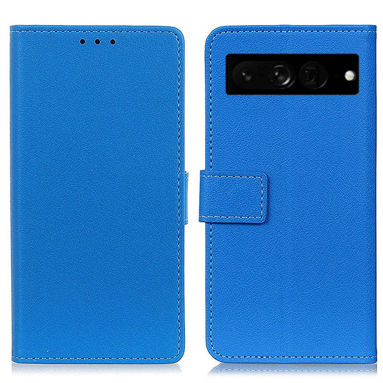 For Google Pixel 7 Pro 5G PU Leather Flip Protective Phone Case Stand Design Full Body Protection Wallet Cover - Blue